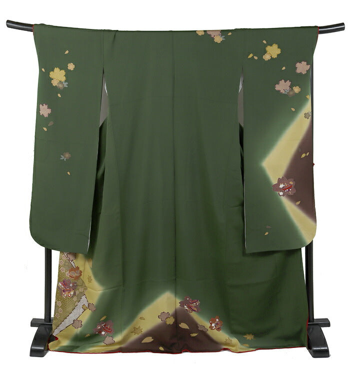 振袖 レンタル フルセット モスグリーン カーキ 柄少なめ シンプル