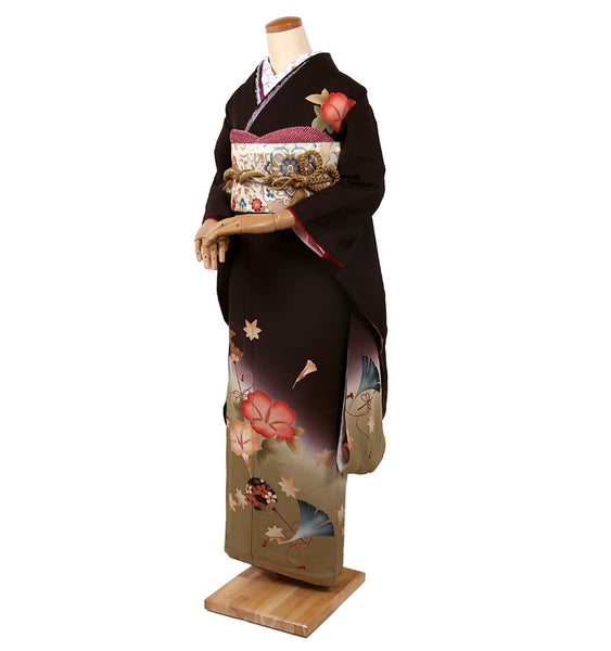 振袖 レンタル フルセット 成人式 結婚式 卒業式 茶色 小さいサイズ  適応身長149cm〜155cm 72220