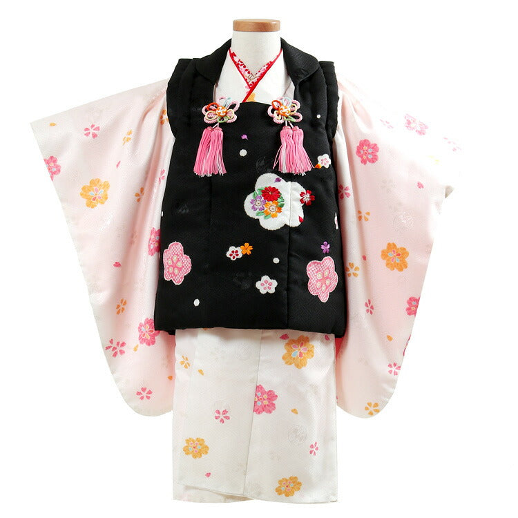 七五三 レンタル 3歳 女の子 着物セット 黒 白 適応身長92cm前後