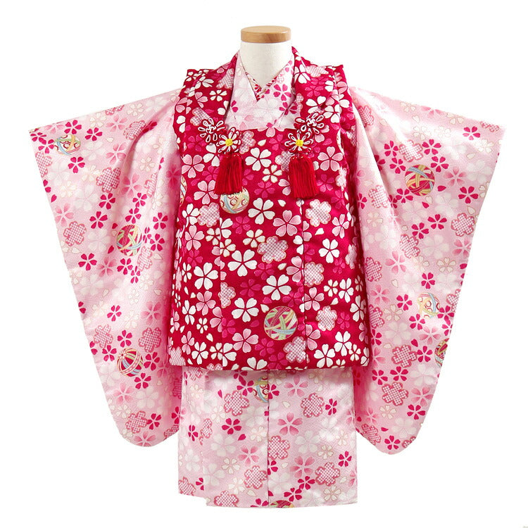 七五三 レンタル 3歳 女の子 着物セット ピンク 適応身長84cm