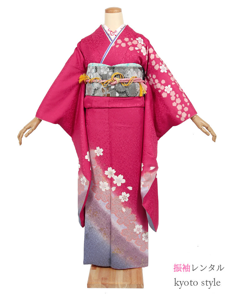 振袖 レンタル フルセット ピンク 花柄 桜 シンプル 適応身長156cm