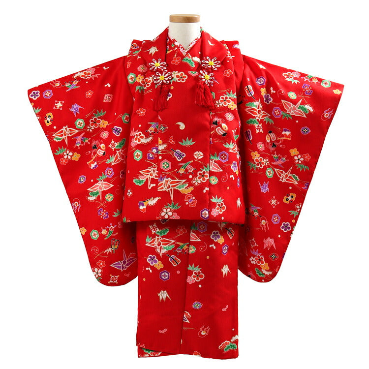 七五三 レンタル 3歳 女の子 被布セット 赤 レッド 適応身長100cm前後 773023 – 京都スタイル