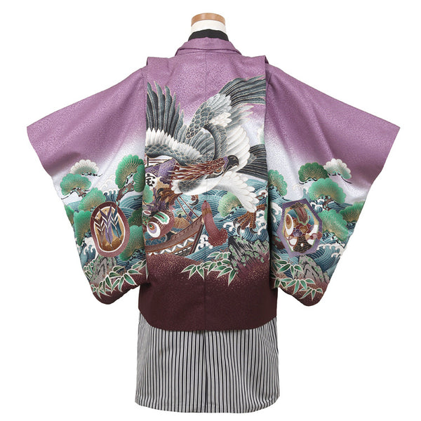 七五三 レンタル 5歳 男の子 袴セット 着物 羽織袴 和服 貸衣装 紫系 100cm前後 7881522