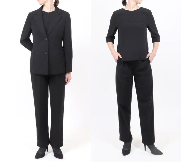 ブラックフォーマル 喪服 礼服 オールシーズン対応 レディース パンツスーツ 7号～17号 t002