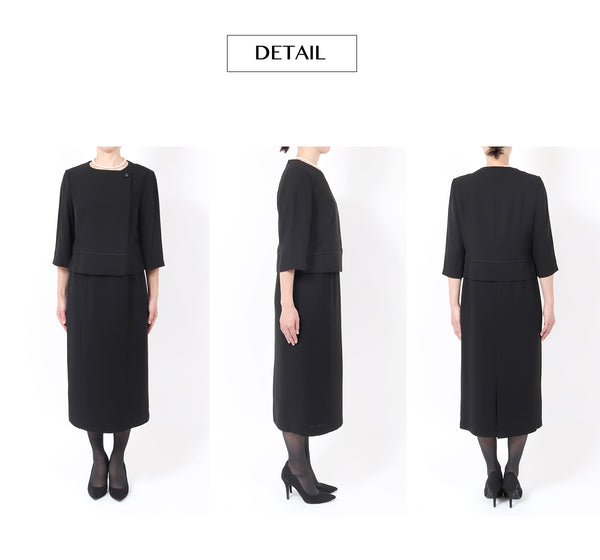 ブラックフォーマル 喪服 礼服 オールシーズン対応  前開き ジャケット ワンピーススーツ 9号～17号 t111