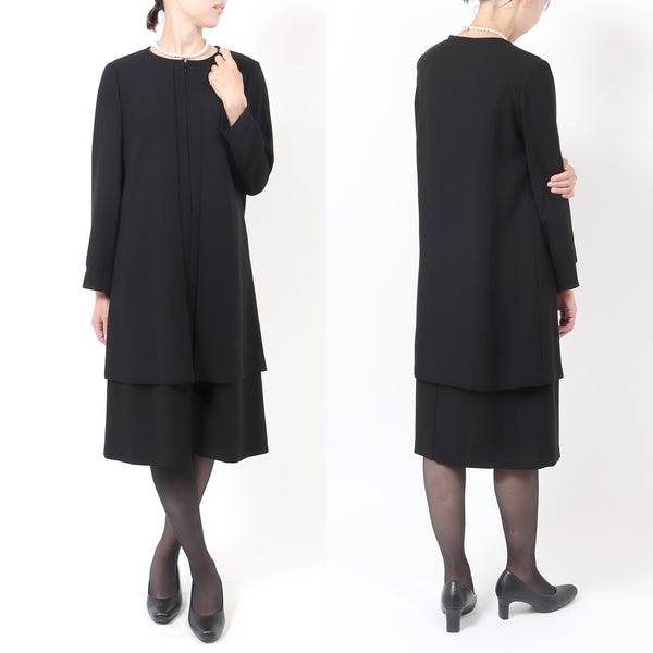 ブラックフォーマル  喪服 礼服 レディース ワンピース 前開き スーツ 黒 7号～39号 t274