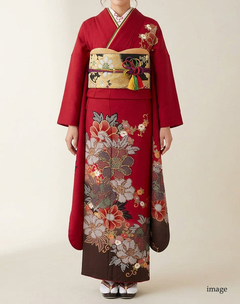 振袖 レンタル フルセット 赤 レッド レトロ 古典柄 適応身長152cm～157cm 72030