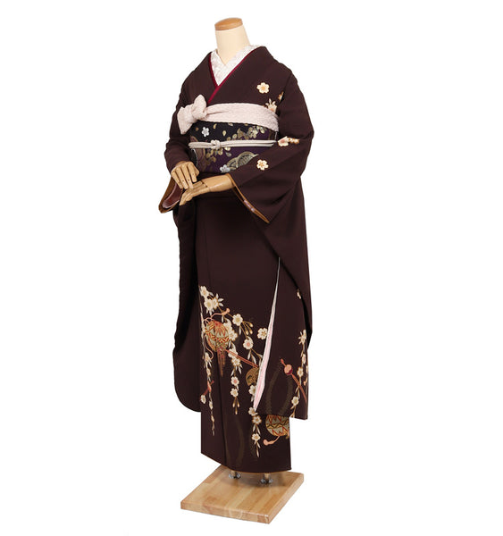 振袖 レンタル フルセット 茶 ブラウン 桜柄 柄少なめ アンティーク調 適応身長161cm〜166cm 72128