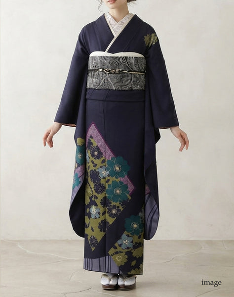 振袖 レンタル フルセット 成人式 二十歳のつどい 結婚式 卒業式 紺 ネイビー 適応身長156cm〜162cm 72236