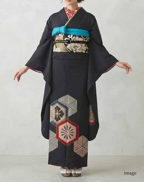 振袖 レンタル フルセット 成人式 結婚式 卒業式 黒 シンプル レトロ 適応身長155cm〜160cm 72238