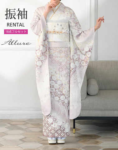 【Allure×天翔天音】 振袖 レンタル フルセット 薄紫 ラベンダー 古典柄 辻が花 72248
