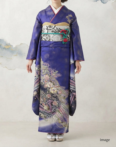 振袖 レンタル フルセット 成人式 結婚式 卒業式 青 ブルー 個性的 適応身長157cm〜162cm 72258