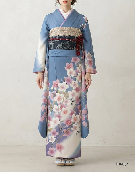 振袖 レンタル フルセット 成人式 結婚式 卒業式 水色 桜柄 適応身長160cm〜165cm 72259