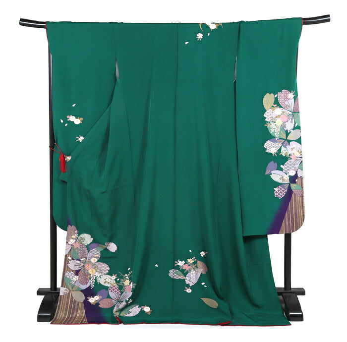 振袖 レンタル フルセット 成人式 結婚式 卒業式 緑 シンプル