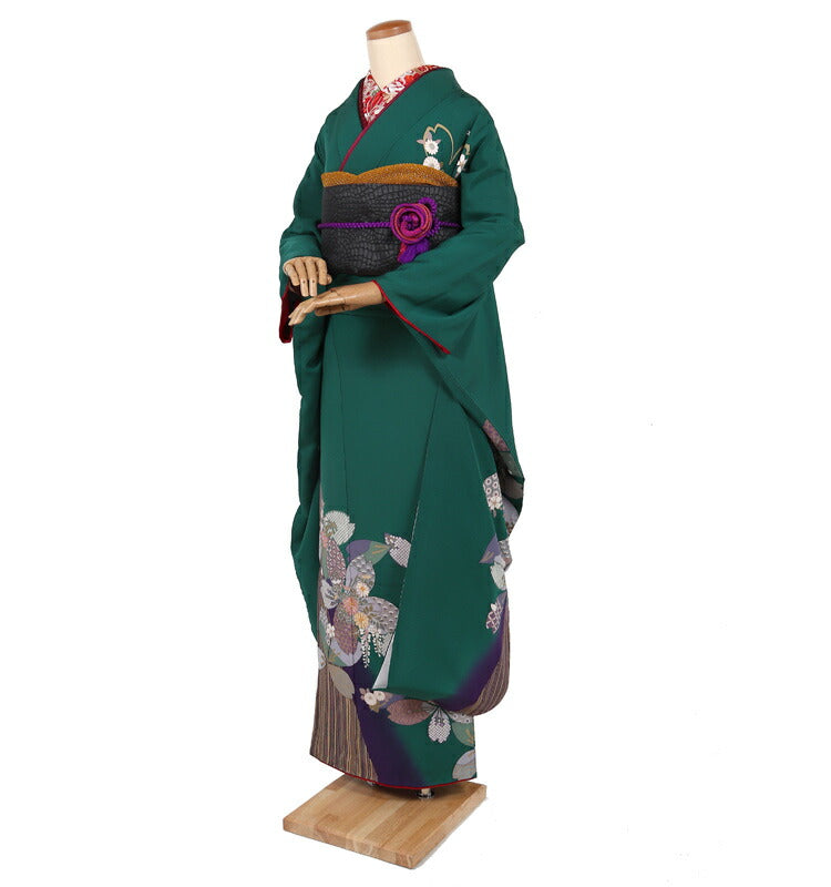 振袖 レンタル フルセット 成人式 結婚式 卒業式 緑 シンプル トール