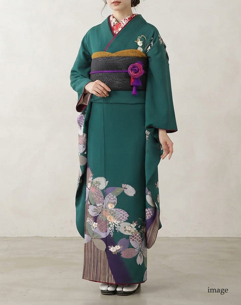 振袖 レンタル フルセット 成人式 結婚式 卒業式 緑 シンプル トールサイズ 適応身長170cm〜175cm 72260
