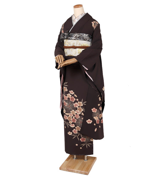 【セミオーダー】 振袖 レンタル フルセット 茶色 シンプル レトロ 成人式 二十歳の集い 結婚式 卒業式 適応身長150～168cm 72272
