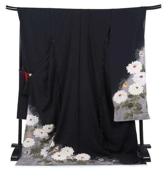 【セミオーダー】 振袖 レンタル フルセット 黒 シンプル 菊 成人式 二十歳の集い 結婚式 卒業式 適応身長150～168cm 72274