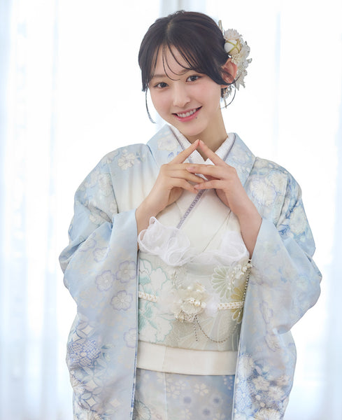 【Allure】セミオーダー 振袖 レンタル フルセット 水色 辻が花 古典柄  72316