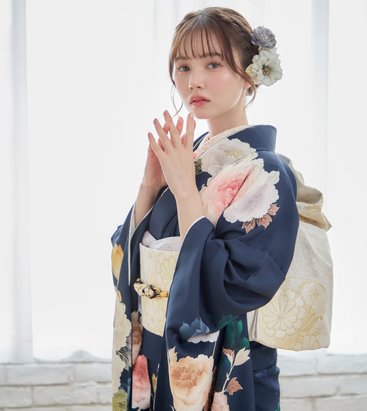 【東京レトロ×マーシュ彩】セミオーダー 振袖 レンタル フルセット 紺 ネイビー アンティーク調 72315 (コピー)