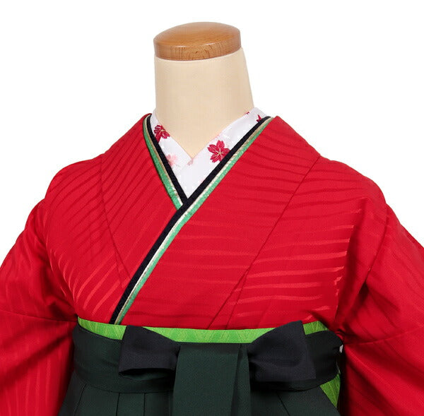 卒業式 袴レンタル フルセット レディース 大学生 先生 二尺袖×袴 赤 緑  74006