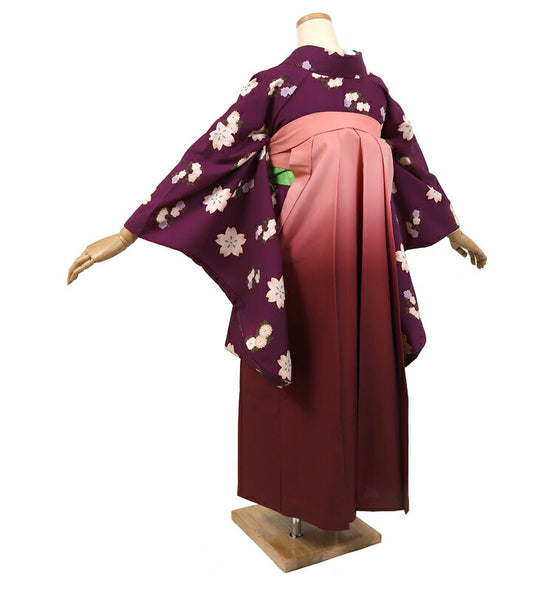 卒業式 袴レンタル フルセット レディース 大学生 先生 二尺袖×袴 紫 ピンク  74007