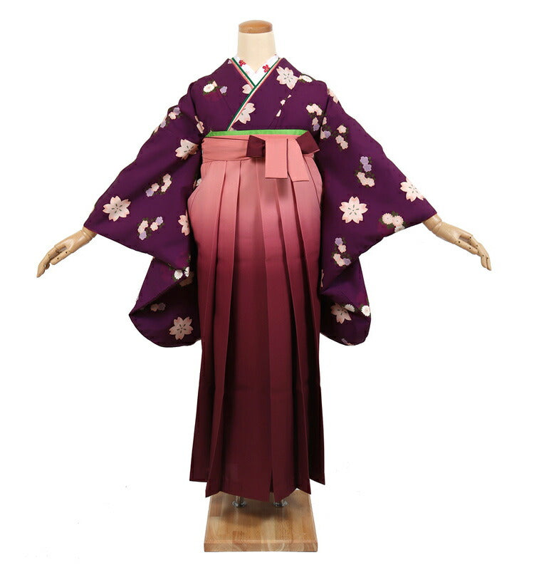 卒業式 袴レンタル フルセット レディース 大学生 先生 二尺袖×袴 紫 ピンク  74007