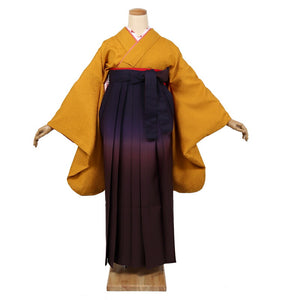 卒業式 袴レンタル フルセット レディース 大学生 先生 二尺袖×袴 黄色 紫 74011