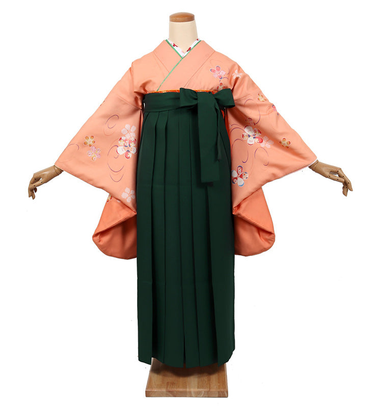 卒業式 袴レンタル フルセット レディース 大学生 先生 二尺袖×袴 オレンジ グリーン 74015