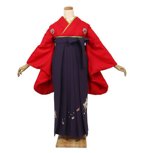 卒業式 袴レンタル フルセット レディース 大学生 先生 二尺袖×袴 赤 紫 74016
