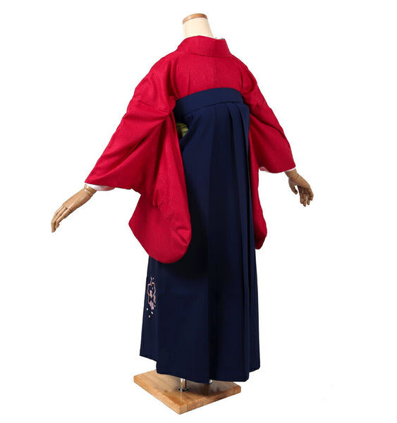 卒業式 袴レンタル フルセット レディース 大学生 先生 二尺袖×袴 赤 紺 74017