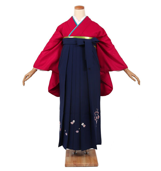 卒業式 袴レンタル フルセット レディース 大学生 先生 二尺袖×袴 赤 紺 74017