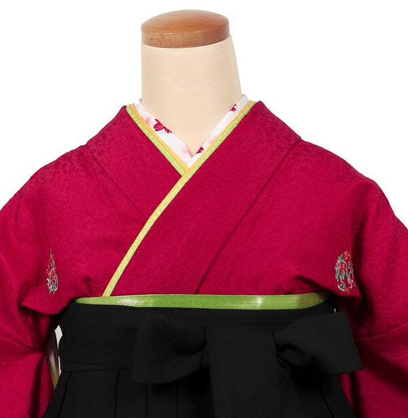 卒業式 袴レンタル フルセット レディース 大学生 先生 二尺袖×袴 赤 黒 74018