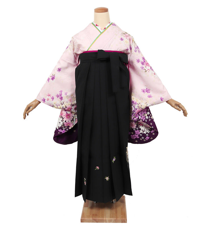 小振袖（二尺袖）■夢■＋無地刺繍入り袴セット [M] ブルー系/縞・梅・菊柄 [NSYB-2]/紺系 [BMSH-5] 着物 刺繍 袴 3点 セット 二尺袖 小振袖 中振袖 女性 卒業式 袴セット はかま セット 半巾帯 付 販売 購入 大学 専門学校 高校 女の子  ジュニア 小学生