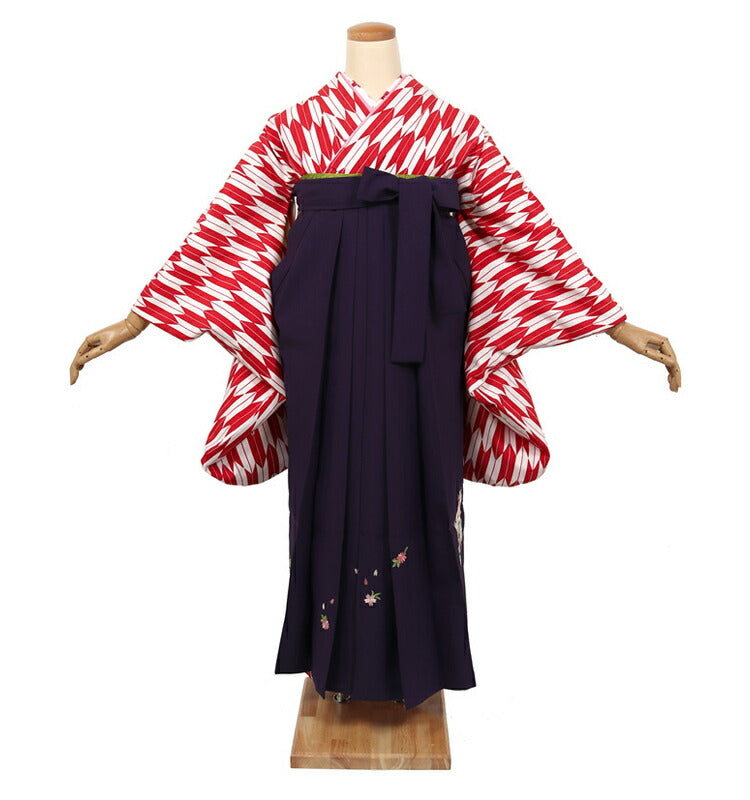 卒業式 袴レンタル フルセット レディース 大学生 先生 二尺袖×袴 矢絣 赤 紫 74024