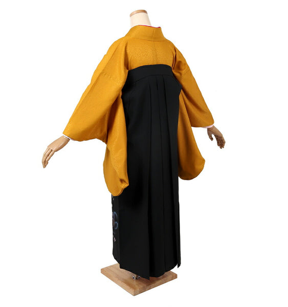 卒業式 袴レンタル フルセット レディース 大学生 先生 二尺袖×袴 黄色 黒 74025