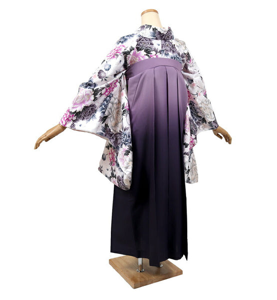 卒業式 袴レンタル フルセット レディース 大学生 先生 二尺袖×袴 白 紫 74027