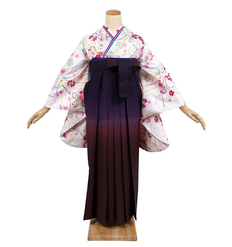 卒業式 袴レンタル フルセット レディース 大学生 先生 二尺袖×袴 白 紫 74029