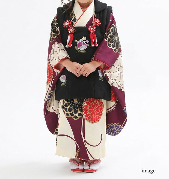 七五三 レンタル 3歳 女の子 着物セット 黒 紫 適応身長92cm前後 773074