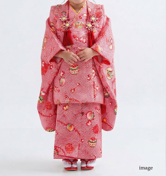 七五三 レンタル 3歳 女の子 着物セット 赤 絞り風 適応身長85cm前後 773076