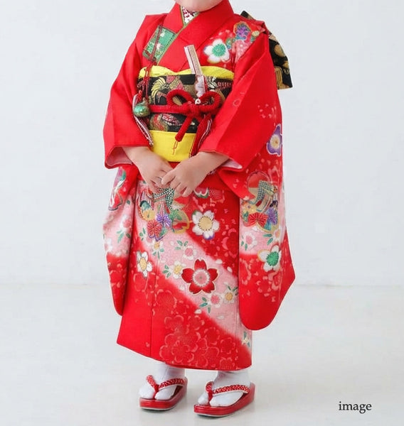 七五三 レンタル 3歳 女の子 着物セット 古典柄 赤 レッド 適応身長82cm前後 773081