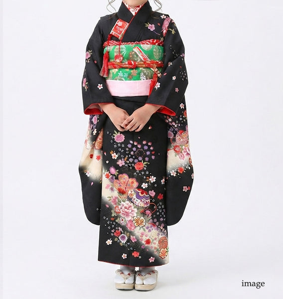 七五三 レンタル 7歳 女の子 着物 フルセット 黒 貸衣装 適応身長127cm前後 778135
