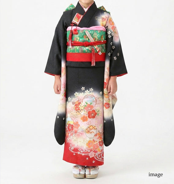 七五三 レンタル 7歳 女の子 着物 フルセット 黒 貸衣装 適応身長 110〜120cm前後 778161