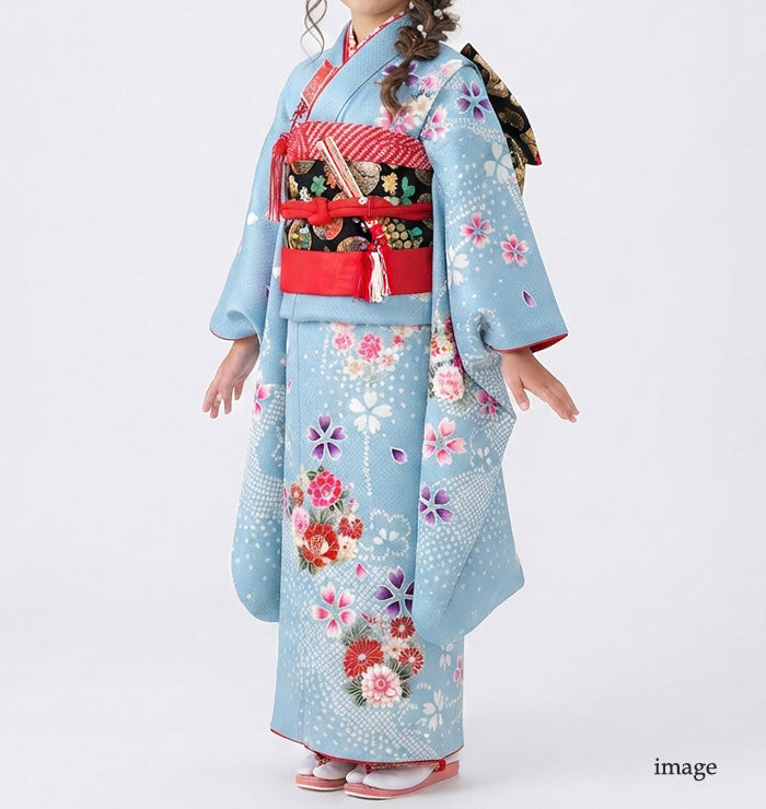 七五三 レンタル 7歳 女の子 着物 フルセット 水色 貸衣装 適応身長110