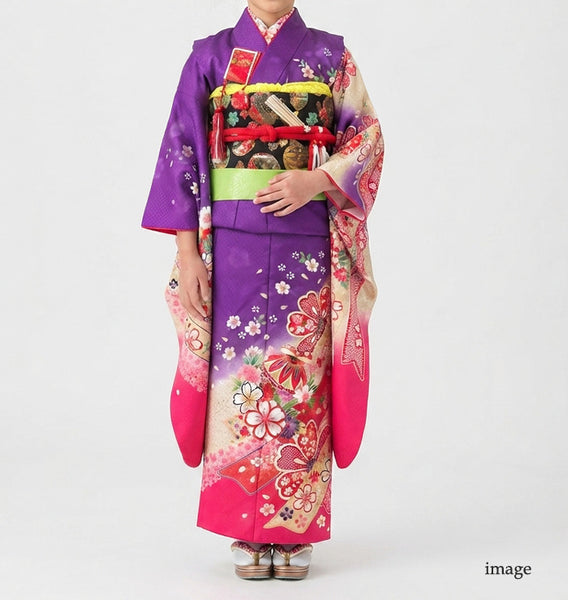 七五三 レンタル 7歳 女の子 着物 フルセット 紫 貸衣装 古典柄 適応身長123前後 778170