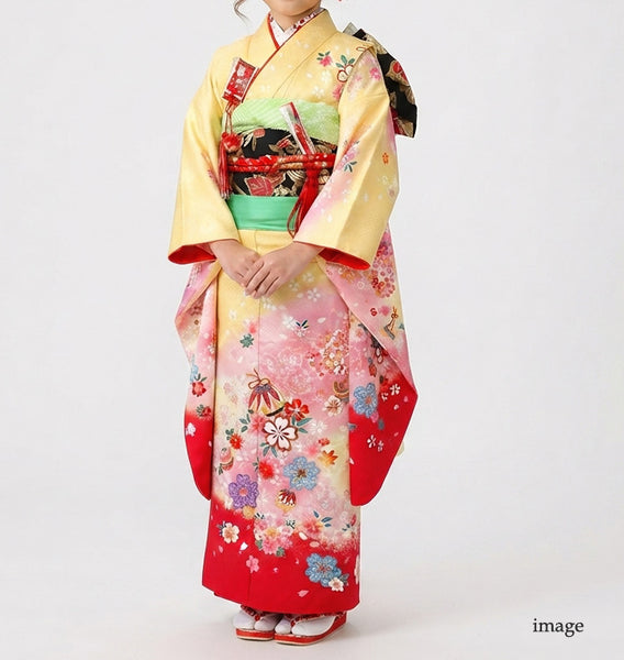 七五三 レンタル 7歳 女の子 着物 フルセット 黄色 貸衣装 古典柄 適応身長123前後 778174