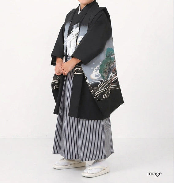 七五三 レンタル 5歳 男の子 袴セット 着物 羽織袴 和服 貸衣装 黒系 適応身長110cm前後 7880004
