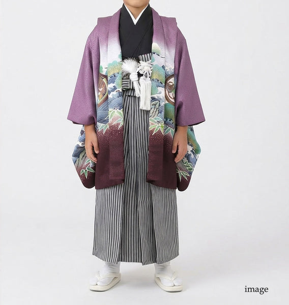 七五三 レンタル 5歳 男の子 袴セット 着物 羽織袴 和服 貸衣装 紫系 100cm前後 7881522