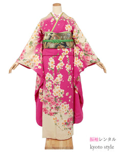 振袖 レンタル フルセット ピンク 桜柄 大きいサイズ 適応身長158cm～163cm 72007