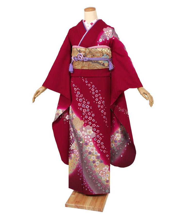 振袖 レンタル フルセット 赤 桜柄 かわいい 適応身長161cm